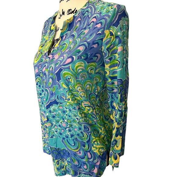 Lilly Pulitzer Top XS Colorful Tunic Lightweight Cotton 16523 Shirt Blue Lagoon - Picture 4 of 10